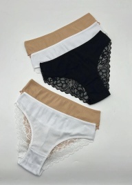 Трусы в рубчик для женщин (молодежные/кружевные) 163587-1