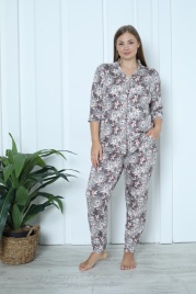 Пижама для женщин большой размер (длинный рукав с брюками) 32056