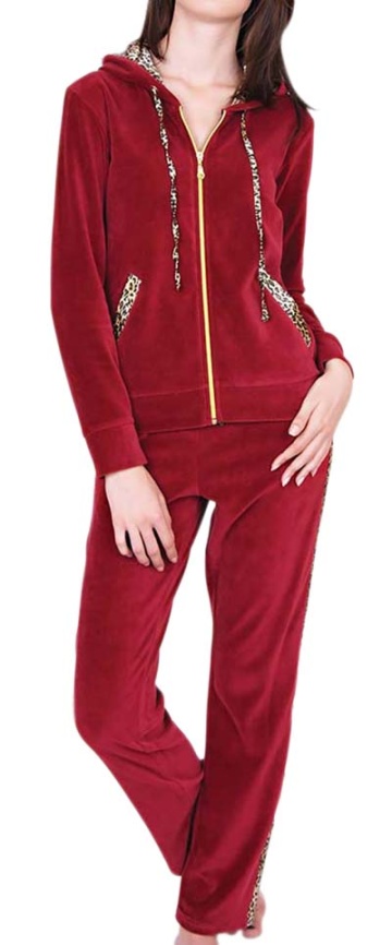 Пижамы для женщин с брюками (длинный рукав/велюр/с молнией/с капюшоном) 88133 фото 1
