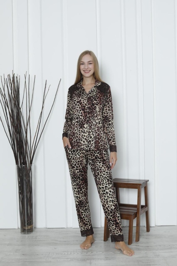 Пижама для женщин (с отложным воротником длинный рукав с брюками) 99081 фото 1