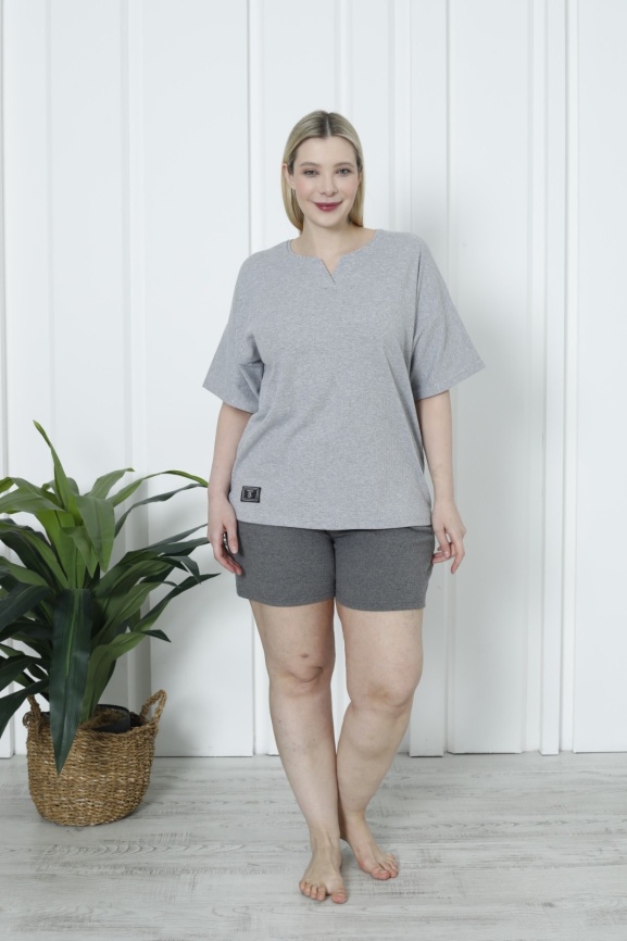 Пижама в рубчик для женщин большой размер (футболка с шортами) 45800 фото 1