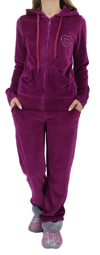 Пижамы для женщин с брюками (длинный рукав/велюр/с молнией/с капюшоном) 88132 фото 2